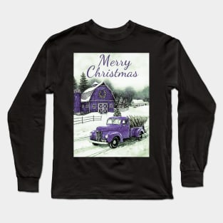 Purple vintage car movie style Merry Christmas Long Sleeve T-Shirt